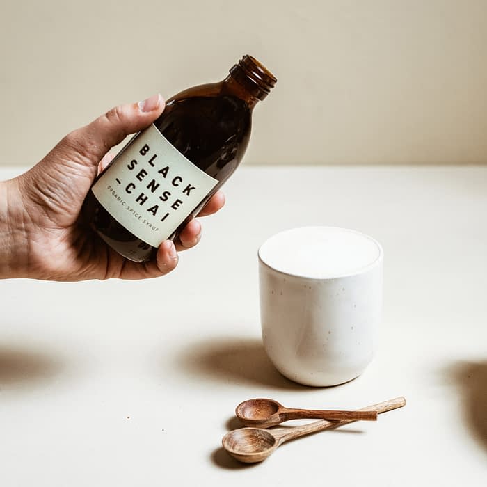 Chai Latte and Chai Syrup bottle